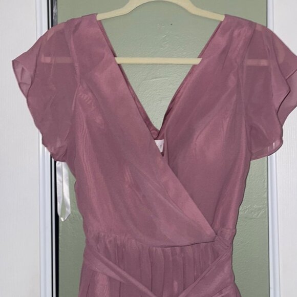 Revelry Bridesmaid Dress, Harper Chiffon Faux Wrap Dress, Peony 921, Size 12 - Picture 5 of 11